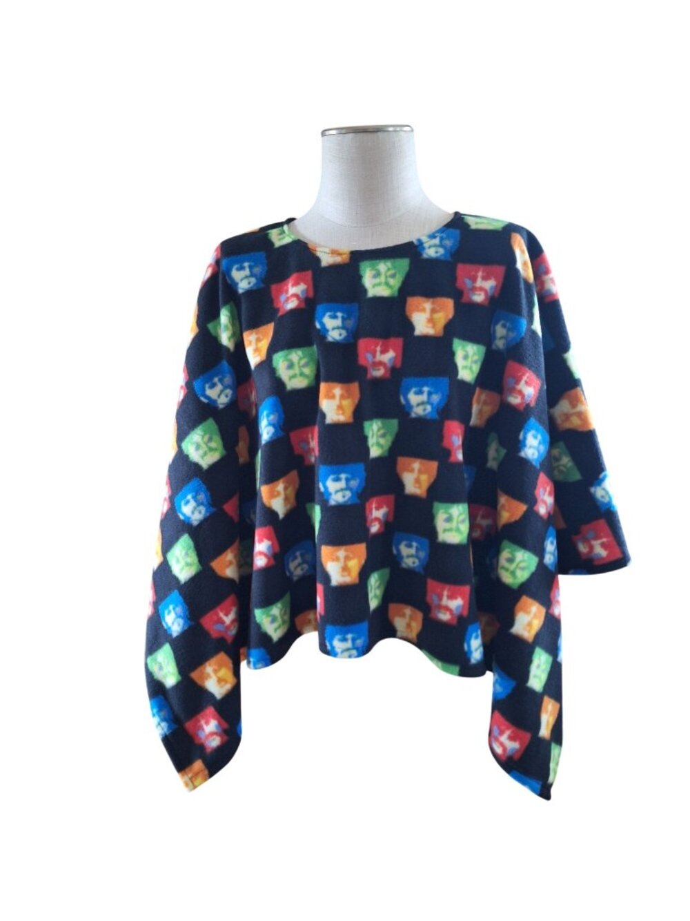 Handmade Beatles Fleece Poncho Retro Pop Art Colorful Medium One Size